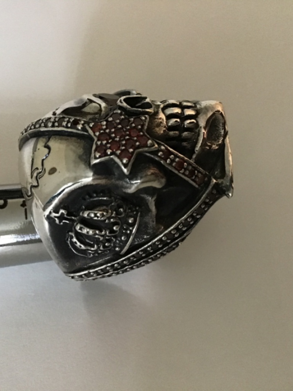 Pirate GARNET mans ring .925 - Picture 4 of 10